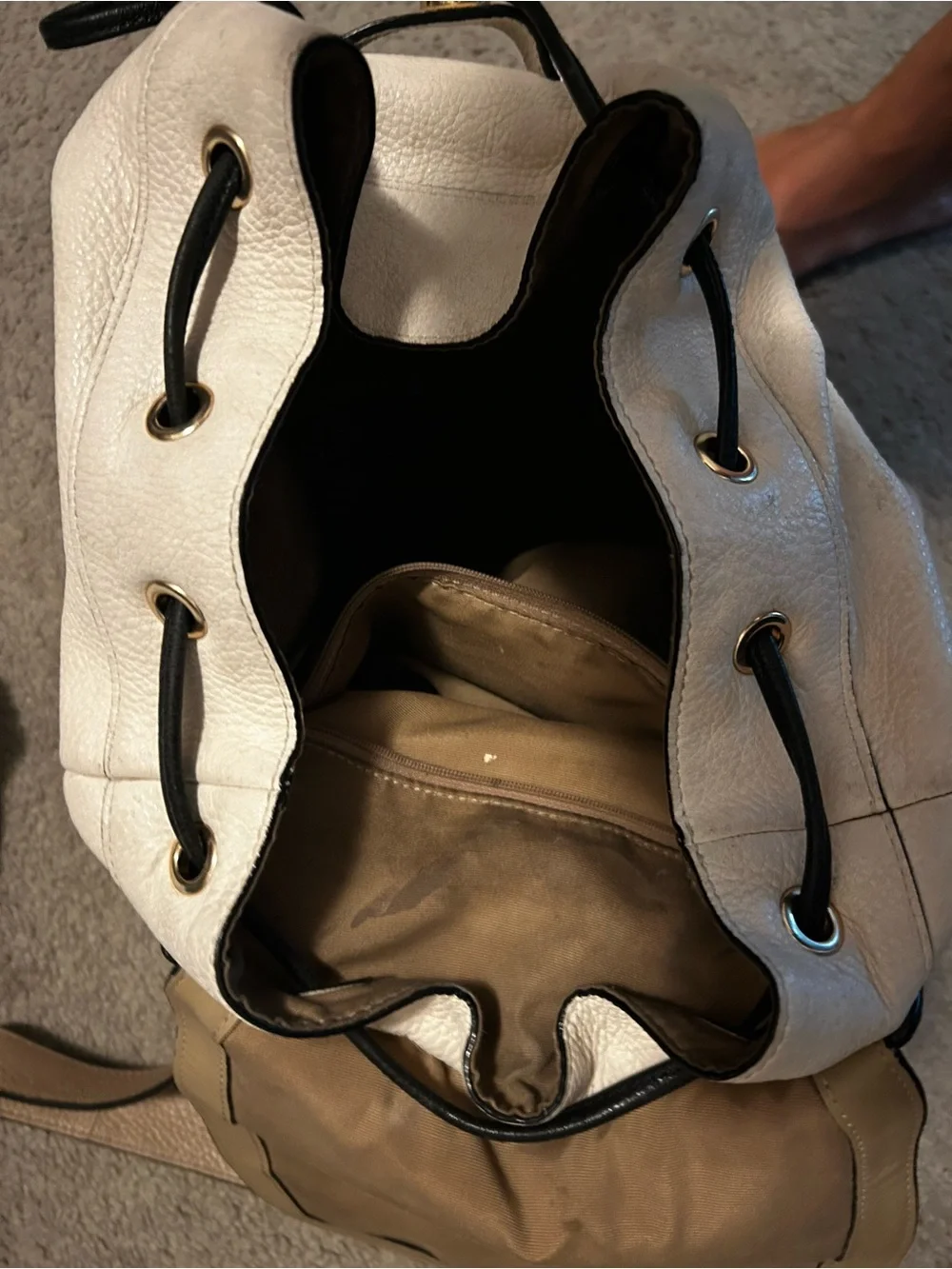 Coach Two-Tone Tan & Cream Leather Backpack